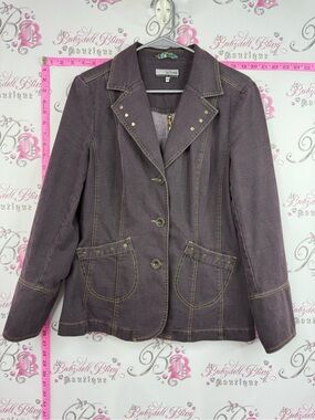 La strada jacket purple Tailored Purple Denim Jacket with Stud Details Jean